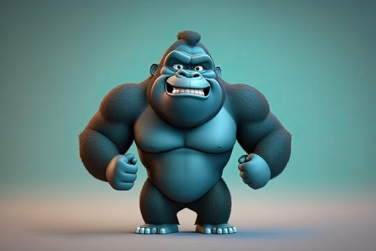 A cute 3D cartoon of a gorilla character. Generative AI