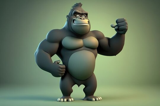 A cute 3D cartoon of a gorilla character. Generative AI