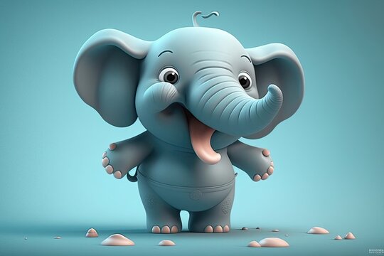 A cute 3D cartoon of a elephant character. Generative AI