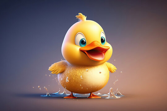 A cute 3D cartoon of a duck character. Generative AI