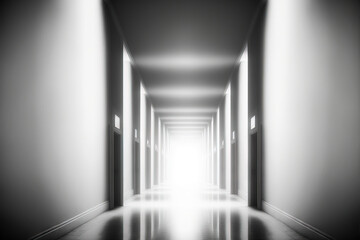 blurry hallway background in a building (corridor). Generative AI
