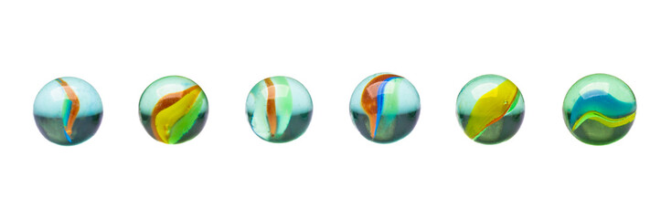 Colored glass marbles ball on white background