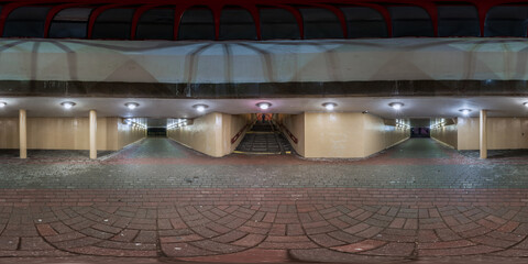 full spherical night hdr panorama 360 degrees angle view on pedestrian footpath and bicycle lane...