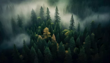 Foto op Aluminium  foggy forest landscape view from above © neuralcanvas