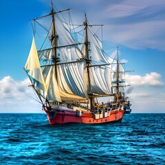 Velero navegando sobre el mar. Con estilo de pintura acrílica. Concepto de viejo naviero Generado con inteligencia artificial (AI) (IA)