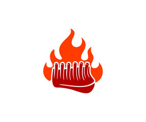Barbecue, smoked veal ribs in fire or bonfire, logo design. Grill, meal, food, meat, cooking, kitchen and cuisine, vector design and illustration
