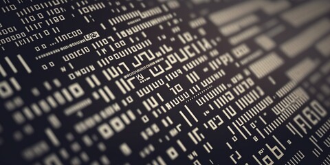 Close up of code on new alien programming language, concept of Syntax and Algorithm, created with Generative AI technology