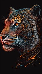 Line art portrait of male tiger. Digital art, illustration