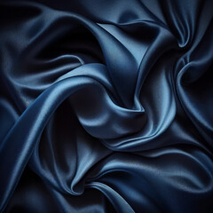 texture of blue silk fabric with folds and waves close-up, beautiful textile background