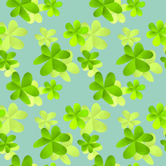 Shamrock leaves seamless pattern. Three leaves clover. St.Patrick's symbol. Ireland Holiday. Spring background. Digital illustration.