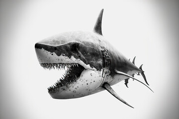 Fototapeta premium Skull of a great white shark against a white background. Generative AI