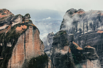 Beautiful rock formations with the mist