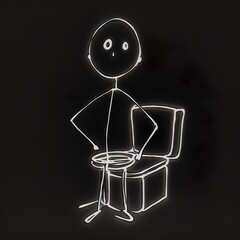 a stick figure drawn in white on a black background is sitting on the wc  series stick Paul simple move second part cartoon chalk funny Generativ AI