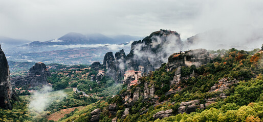 Wide landscape of the Meteora in Greece