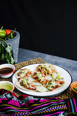 Mexican Tacos al pastor food top view in Mexico