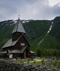 Fototapeta na wymiar Small stave church in Roldal, Norway. 