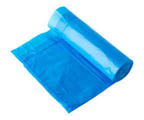 Blue roll of plastic garbage bags on a transparent background. isolated object