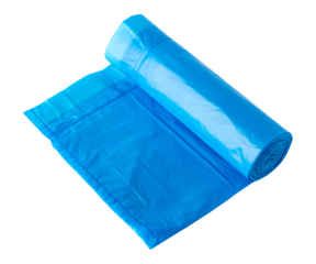 Blue roll of plastic garbage bags on a transparent background. isolated object