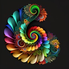 spiral flower swirl of different colored flowers curly patterned black background twisted paper dimension Generativ AI 