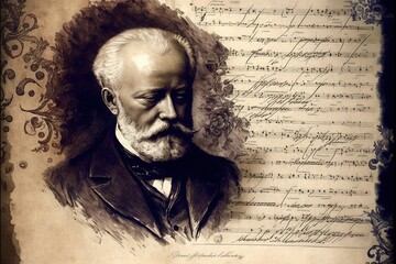 Sheet music by tchaikovsky, concept of Musical Composition and Orchestral Score, created with Generative AI technology - obrazy, fototapety, plakaty