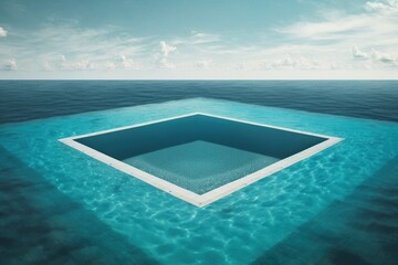 Fototapeta na wymiar Square empty pool in the middle of the sea, concept of making available already abundant resources, created with Generative AI technology