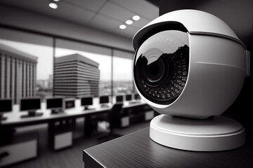 Nahaufnahme einer Überwachungskamera, in einem Büro Gebäude - Generative Ai