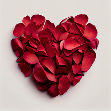 heart shaped rose petals on white background for valentine's day, heartshaped