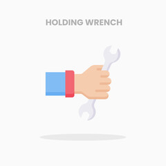 Holding Wrench icon flat. Vector illustration on white background. Can used for web, app, digital product, presentation, UI and many more.