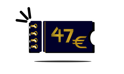 47 euro,forty seven euro golden number on blue coupon