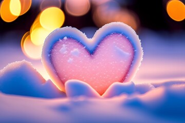 Valentine's day, snow hearts and bokeh background.