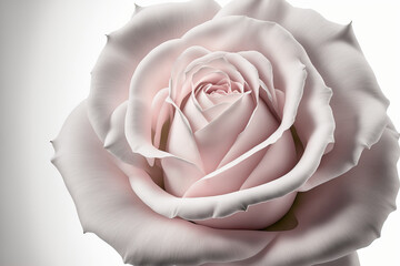 white backdrop with a pink rose blossom. Generative AI