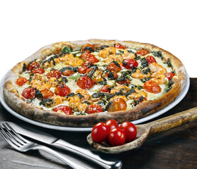 Pizza Shrimp with cherry tomatoes roasted in the wood oven