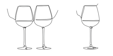 Wine glasses single line vector illustration