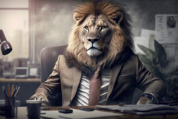 portrait of a lion in business suit	
