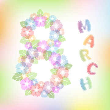 Women's day background with flowers. 8 March greeting card. Floral vector card.