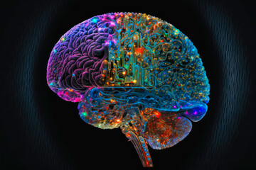 Artificial intelligence AI, neural learning concept made with human brain created with Generative AI technology.