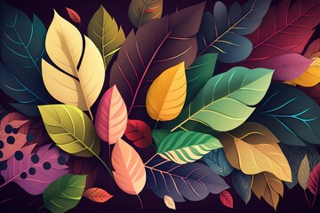 Abstract colorful leaves, soft colors, seamless background, desktop wallpaper, generative ai