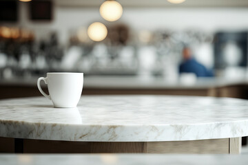 background of an abstract cafe restaurant with a marble table top. Generative AI