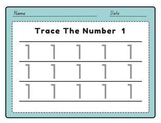The trace line number for kindergarten and preschool kids. Write a one. Vector illustration