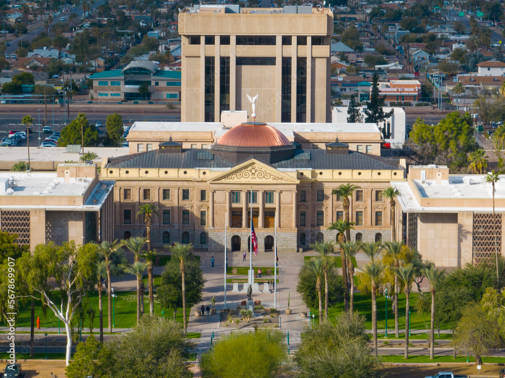 Wall mural arizona state capitol, state senate and house of representatives building aerial view in city of pho