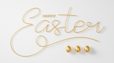 Happy Easter 3d gold lettering inscription. Easter decorative calligraphy