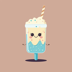 Cute illustration of smiling cup of ice cream. 