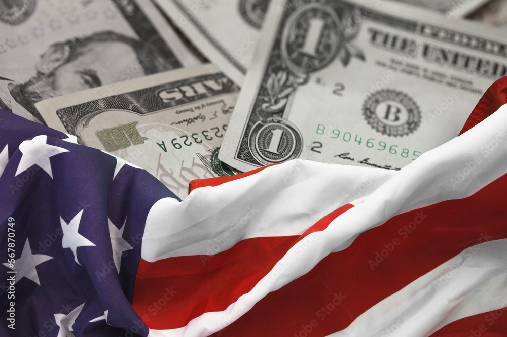 Canvas Prints Trading concept, usa flag and dollar money bill