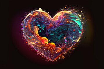Colorful paint love heart shape for Valentine's Day. Generative AI