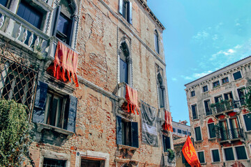 Streets of Venice, Italy, and its old buildings.