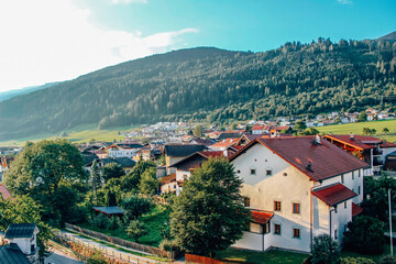 Fototapeta na wymiar Small Austrian town with mountain view, Innsbruck, Austria 