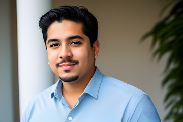 Obraz premium a portrait photo of a Latino male Writer in outfit - Generative AI, fictitious person 