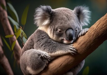 Koala bear from Australia resting on a branch. Generative AI