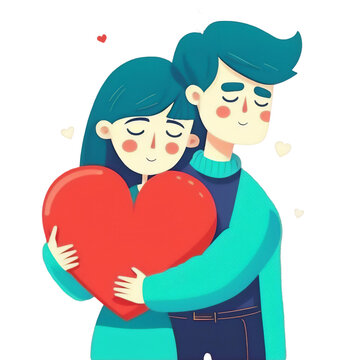 Couple hugging heart and smiling, with transparent background