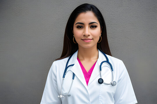 a portrait photo of a Latino female Doctor in outfit - Generative AI, fictitious person 